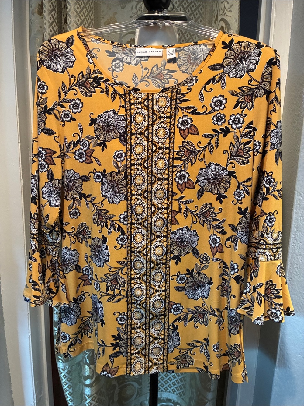 Susan Graver Floral Pattern Mustard Yellow Women's Tunic